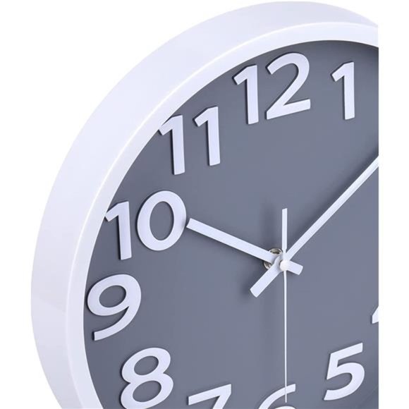 Wall Clock 12 Inch Silent Non-Ticking Battery Operated Clock Big Numbers Gray - Picture 2 of 6
